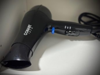Hairdryer provided in the bathroom at Villa Sunrise, Flamingo Bay Villas Aruba.